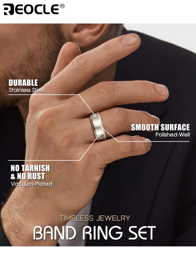 REOCLE Unisex Band Ring Brushed-Finish Slim Ring Dual-Texture Metallic Silhouette for Modern Minimalist Versatile Styling - Image 4