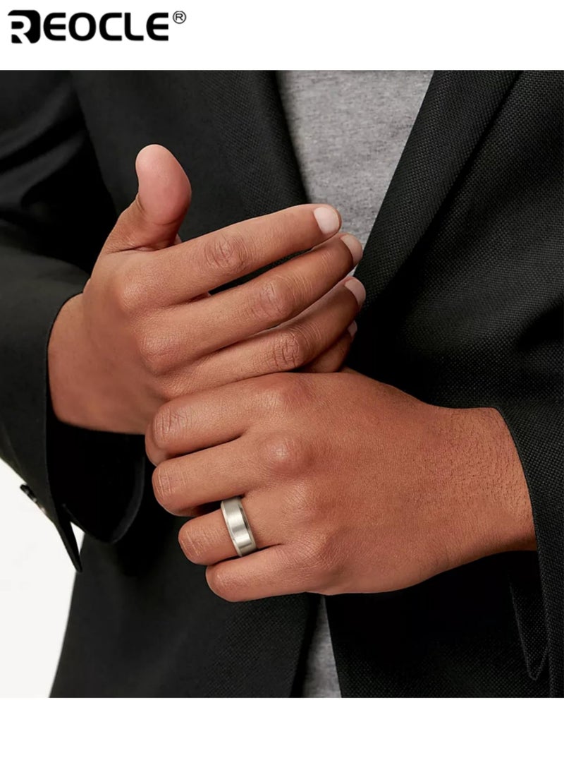 REOCLE Unisex Band Ring Brushed-Finish Slim Ring Dual-Texture Metallic Silhouette for Modern Minimalist Versatile Styling - Image 1