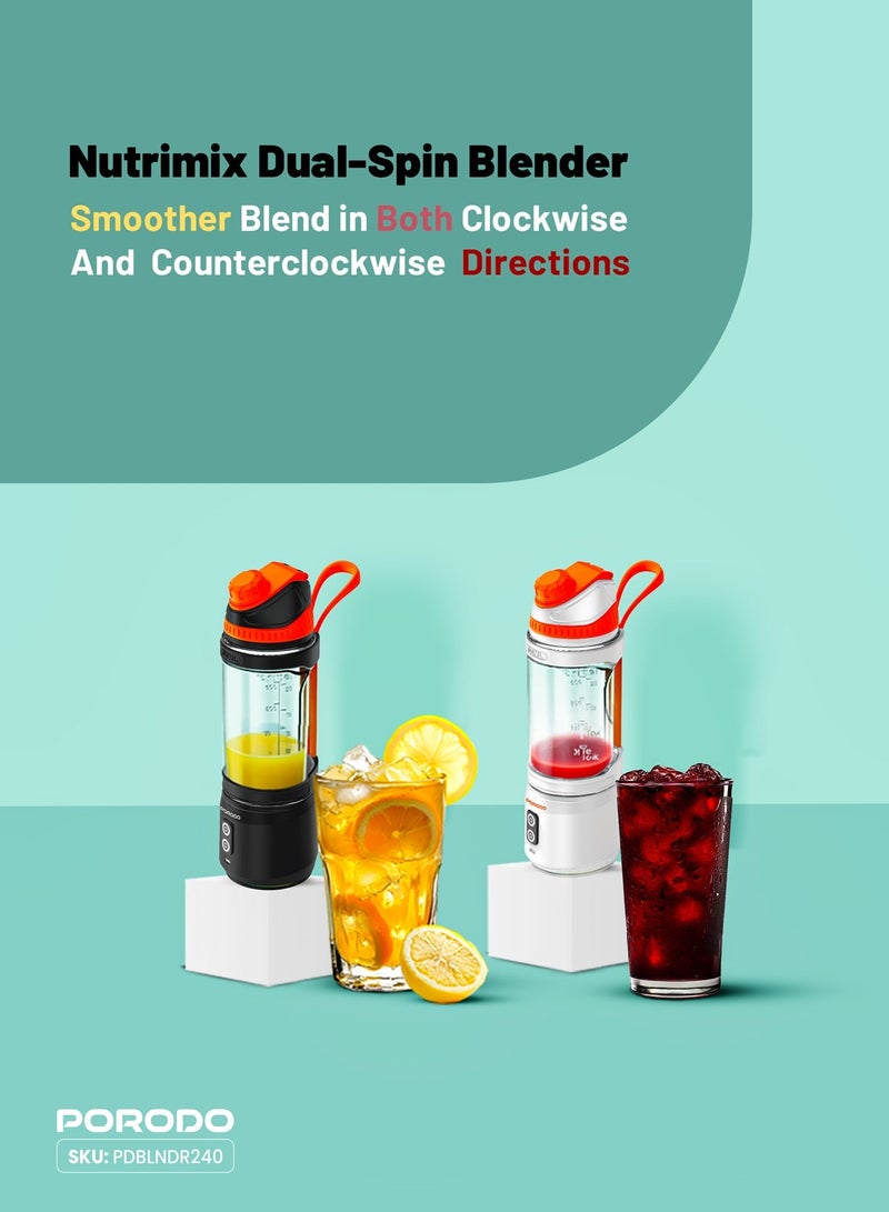porodo Nutrimix 700ml Dual-Spin Blender with Tritan Jar Material & Safety Blade Cover / Rechargeable Battery / Stainless Steel Blade / Dual Spin Technology - Black - Image 4