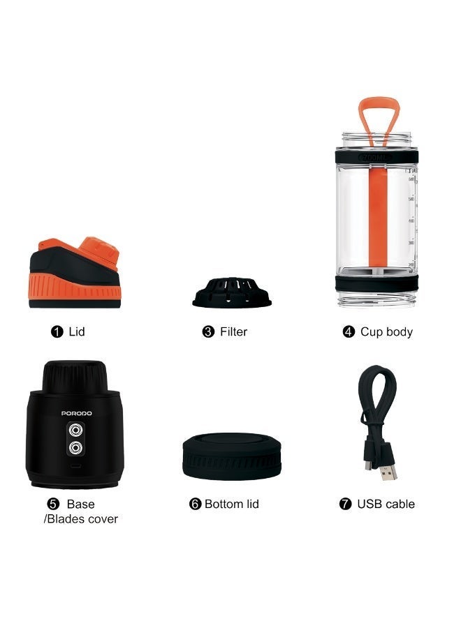 porodo Nutrimix 700ml Dual-Spin Blender with Tritan Jar Material & Safety Blade Cover / Rechargeable Battery / Stainless Steel Blade / Dual Spin Technology - Black - Image 2