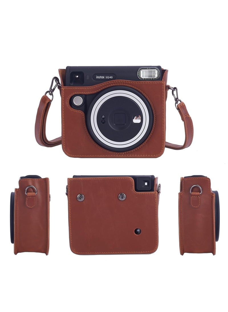 KASTWAVE Premium PU Leather Case for Fujifilm Instax Square SQ40 - Protective Instant Camera Cover with Removable and Adjustable Strap - Brown  - Image 1