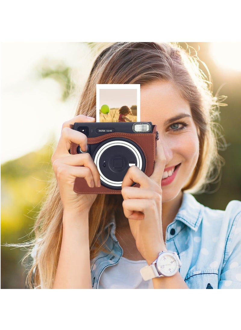 KASTWAVE Premium PU Leather Case for Fujifilm Instax Square SQ40 - Protective Instant Camera Cover with Removable and Adjustable Strap - Brown  - Image 5