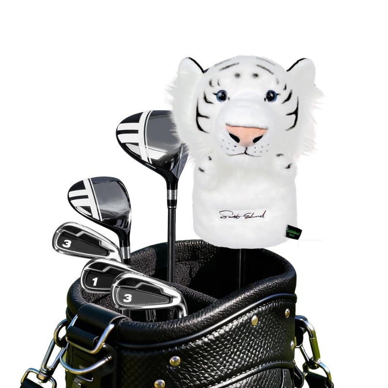 Scott Edward White Tiger Golf Club Cover Fit Well for Driver Wood Golf Club Funny Cute Animal Design Soft Functional Golf Headcover Stylish Protection for Your Clubs for Men and Women - Image 2