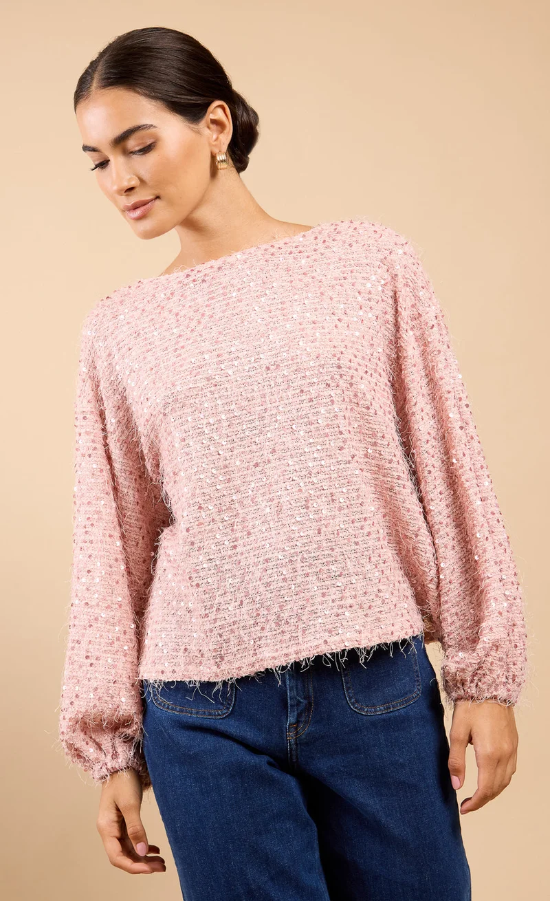 Little Mistress Dusty Pink Sequin Eyelash Jumper