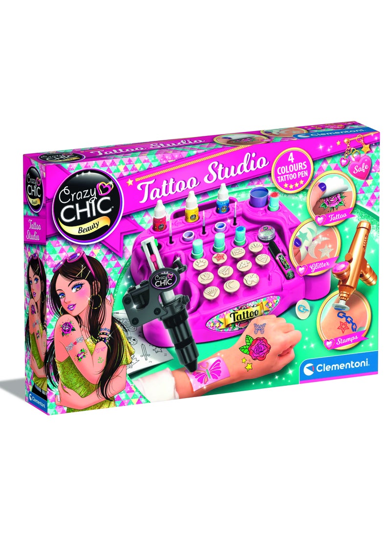 Clementoni Clementoni Crazy Chic  Tattoo Studio | Tattoo Kit | Skin-Safe & Non-Toxic | Do it Youself | Pretend Play | Arts & Crafts | Temporary Body Art | Easy to Apply | Develops Fine Motor Skills & Creativity | Colorful and Customizable | Fashionable | Perfect Gift for Tattoo and Fashion Lovers!  - Image 1