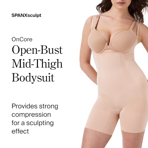 SPANX SPANXsculpt OnCore Open-Bust Mid-Thigh Bodysuit - Powerful Compression Body Shaper - Comfortable Shapewear - Adjustable Straps - Soft Nude - Large - Image 2