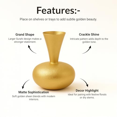 MARKET 99 Market99 Metal Flower Vase|Golden Surahi Shape Decorative Holder with Crackle Design & Matte Texture|Ideal for Living Room, Shelf, Tabletop, Office & Housewarming Gift|Classic touch meets modern flair - Image 2