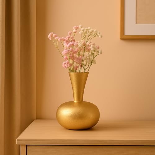 MARKET 99 Market99 Metal Flower Vase|Golden Surahi Shape Decorative Holder with Crackle Design & Matte Texture|Ideal for Living Room, Shelf, Tabletop, Office & Housewarming Gift|Classic touch meets modern flair - Image 1