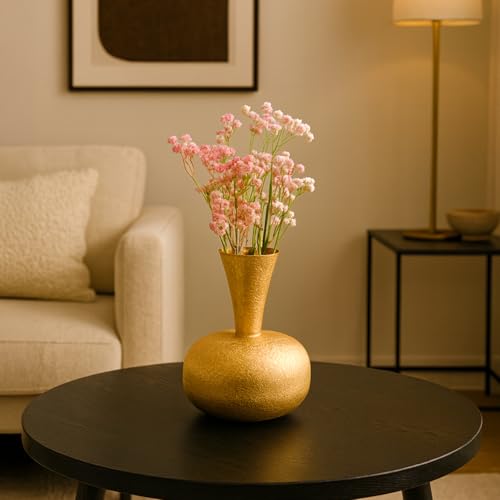 MARKET 99 Market99 Metal Flower Vase|Golden Surahi Shape Decorative Holder with Crackle Design & Matte Texture|Ideal for Living Room, Shelf, Tabletop, Office & Housewarming Gift|Classic touch meets modern flair - Image 3