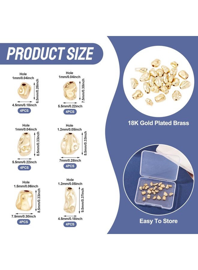 Craftdady 24pcs Nuggets 18K Gold Plated Spacer Beads Brass Metal Loose Beads Golden Bracelet Bead Handmade Craft Bead 6.5-9.5 mm for DIY Necklace Jewelry Making - Image 3