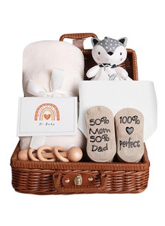 NNEWVANTE Baby Gift Basket, Newborn Gift Set with Baby Baby Rattle, Newborn Baby Gift Set, Newborn Baby Gifts, Medium Baby Gift Basket Kit for Expecting Moms(WHITE)…  - Image 1
