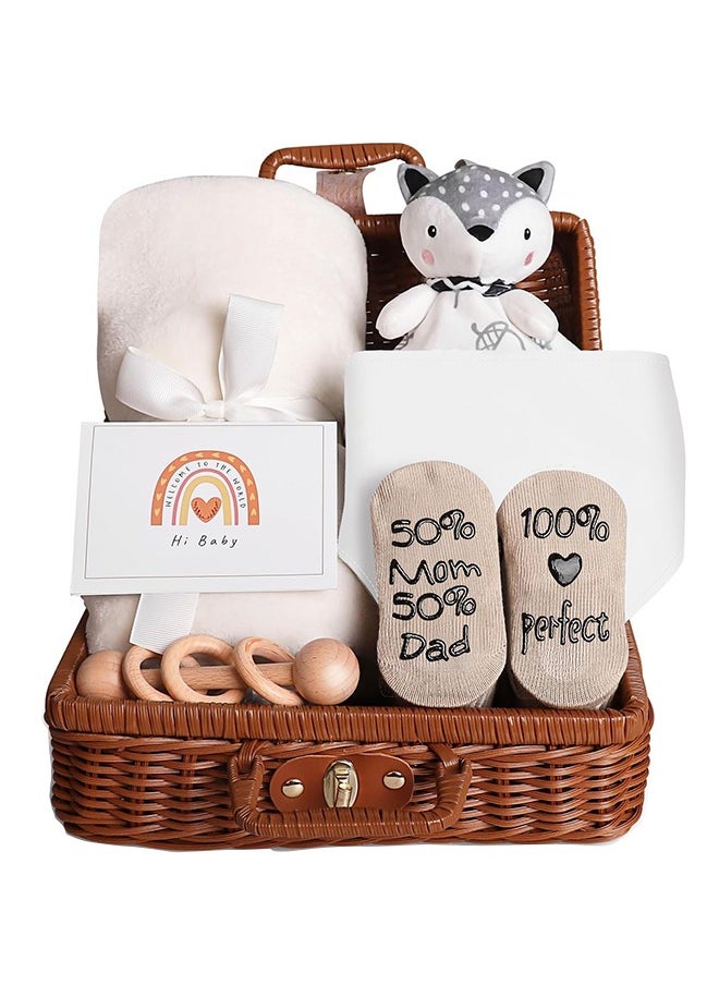 NNEWVANTE Baby Gift Basket, Newborn Gift Set with Baby Baby Rattle, Newborn Baby Gift Set, Newborn Baby Gifts, Medium Baby Gift Basket Kit for Expecting Moms(WHITE)…  - Image 1