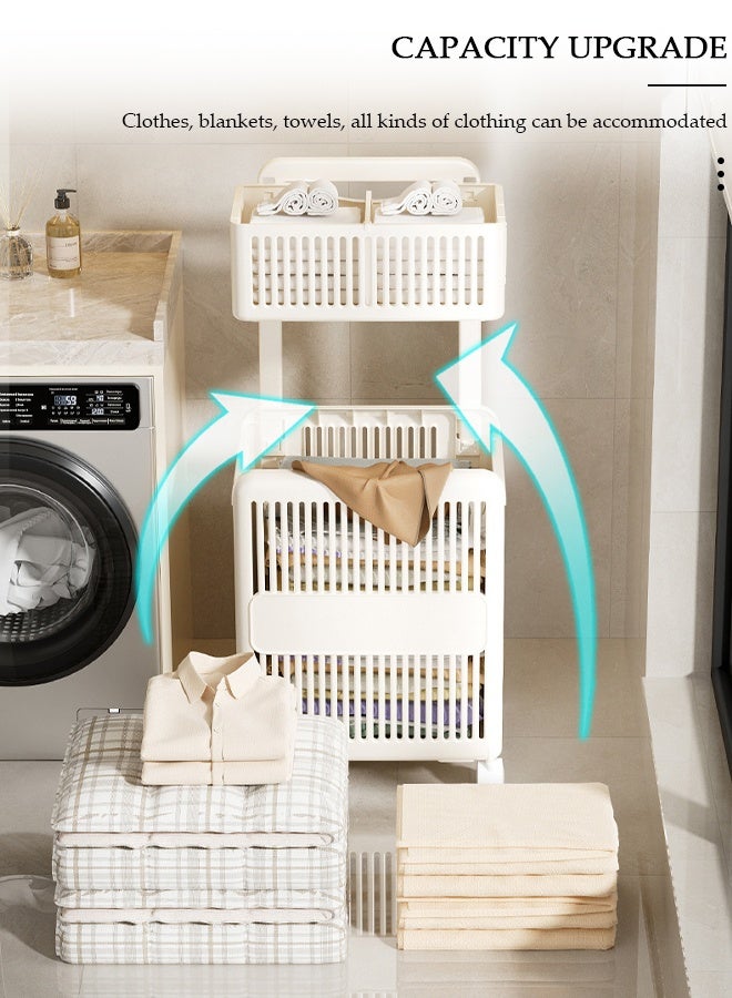 DUNISO 2-Tier Collapsible Laundry Basket, Rolling Laundry Hamper， Foldable Dirty Clothes Hamper with Wheels and Handle, Versatile Portable Storage Basket for Bedroom, Bathroom, Ultra Thin Toys Storage - Image 4