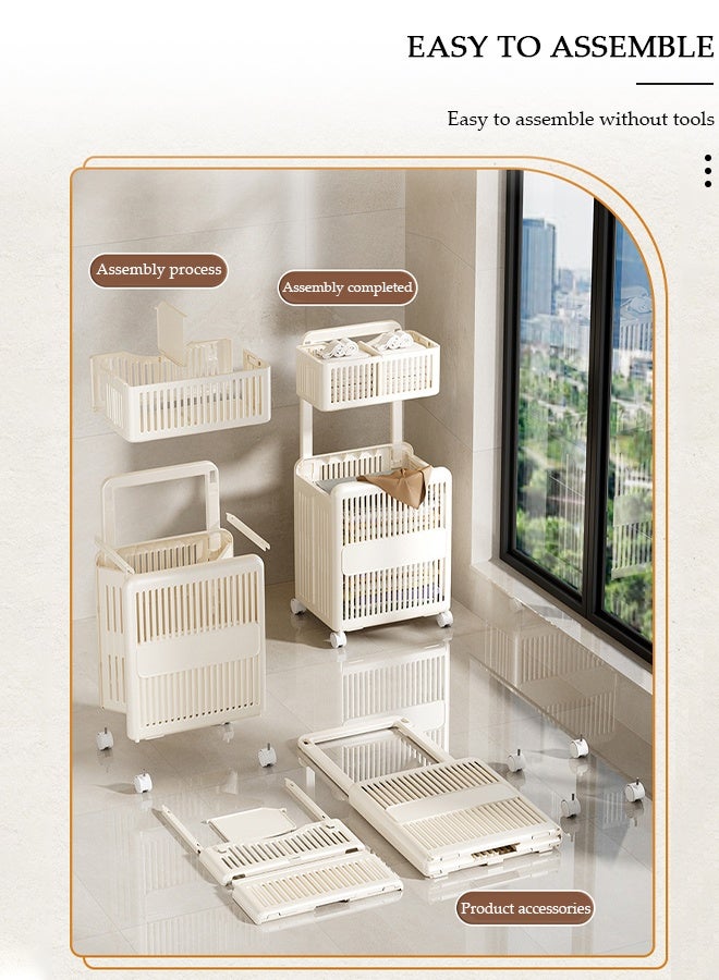 DUNISO 2-Tier Collapsible Laundry Basket, Rolling Laundry Hamper， Foldable Dirty Clothes Hamper with Wheels and Handle, Versatile Portable Storage Basket for Bedroom, Bathroom, Ultra Thin Toys Storage - Image 5