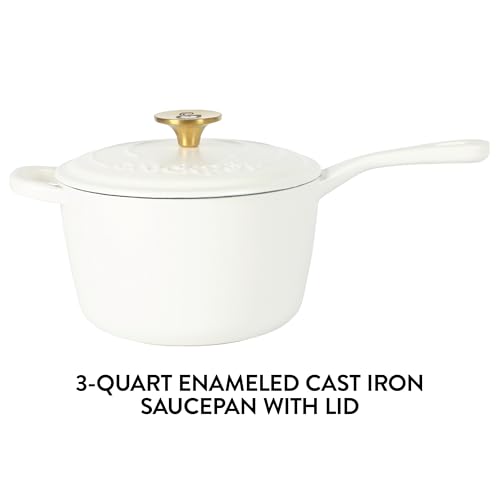 Crock-Pot 3-Quart European Enameled Cast Iron Saucepan with Lid – Matte Linen White, Durable Oven Safe Cookware - Image 2