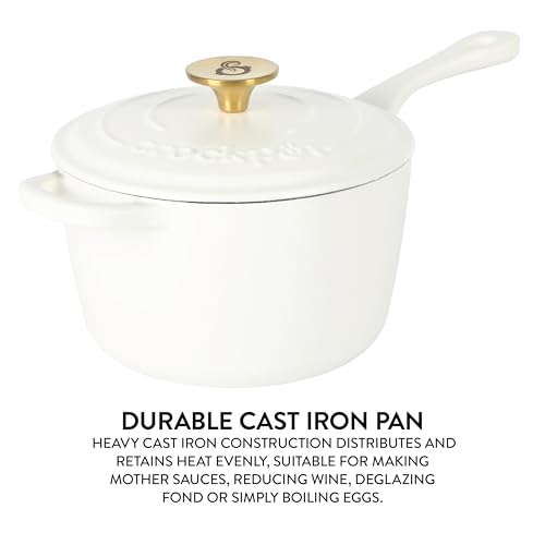 Crock-Pot 3-Quart European Enameled Cast Iron Saucepan with Lid – Matte Linen White, Durable Oven Safe Cookware - Image 3