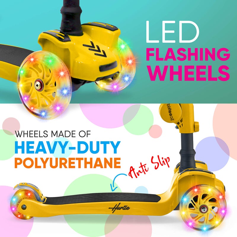 Hurtle Kids Scooter - Child Toddler Kick Scooter Toy with Foldable Seat - 3 Wheel Scooter with Adjustable Height, Anti-Slip Deck, Flashing Wheel Lights, for Boys/Girls 1-12 Year Old - Image 4