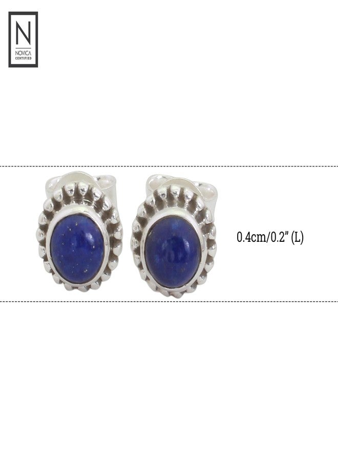 نوفيكا أقراط نوفيكا المصنوعة يدويًا من حجر اللازورد والفضة الإسترلينية من الهند [0.2 بوصة ارتفاع × 0.3 بوصة قطر] "الكرة الزرقاء" - Image 3