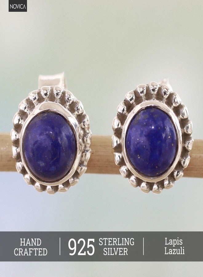 نوفيكا أقراط نوفيكا المصنوعة يدويًا من حجر اللازورد والفضة الإسترلينية من الهند [0.2 بوصة ارتفاع × 0.3 بوصة قطر] "الكرة الزرقاء" - Image 2