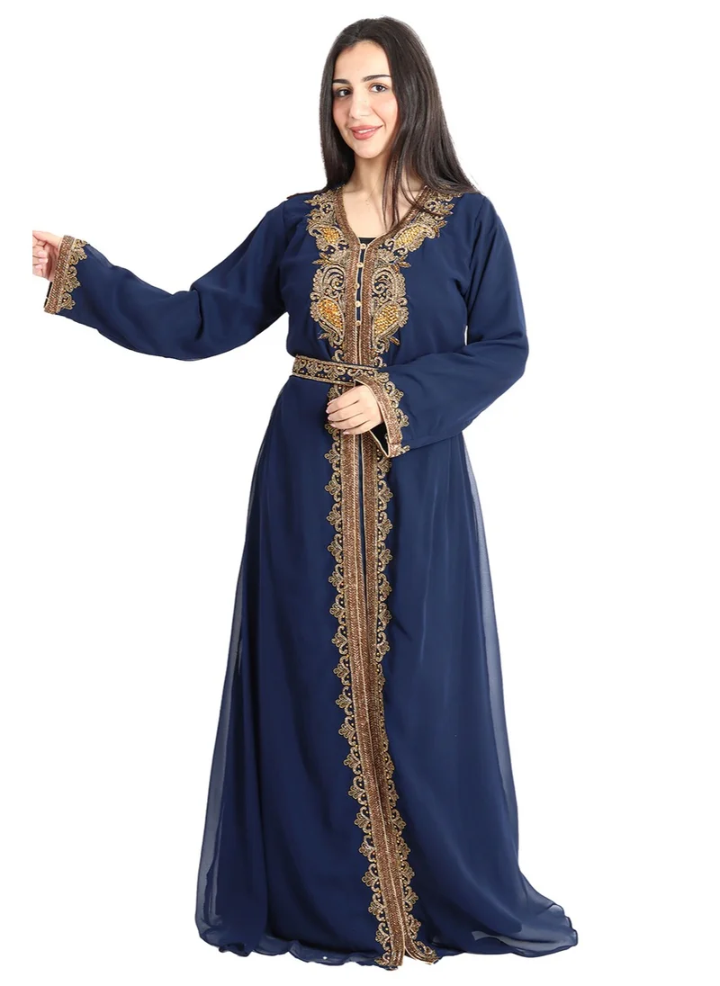 اكسا قفطان كرستال تطريز IKW9876 ازرق