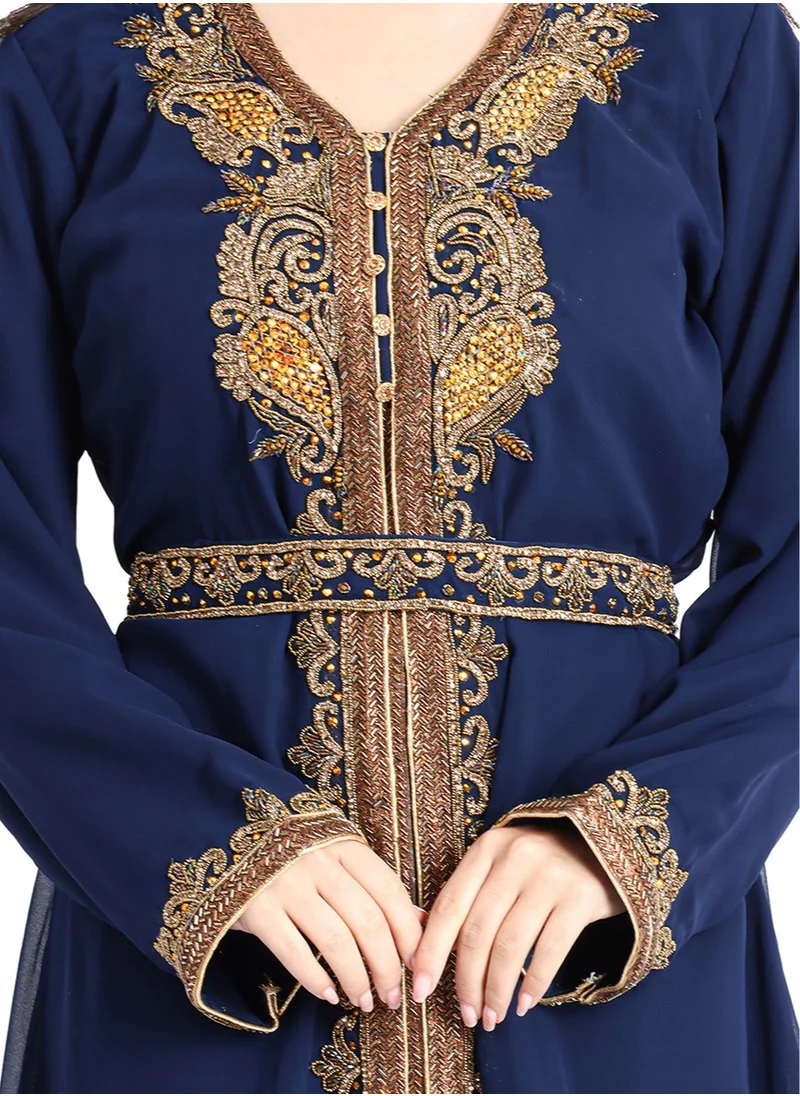 اكسا قفطان كرستال تطريز IKW9876 ازرق