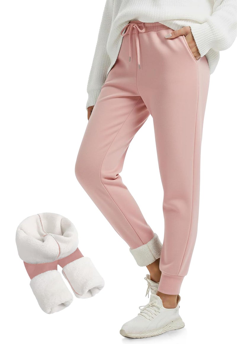 FULLSOFT Thick Fleece Lined Sweatpants for Women-Thermal Warm Athletic Joggers with Pockets Lounge Pants for Running Winter(Pink,Small) - Image 1