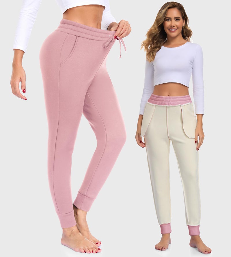 FULLSOFT Thick Fleece Lined Sweatpants for Women-Thermal Warm Athletic Joggers with Pockets Lounge Pants for Running Winter(Pink,Small) - Image 2