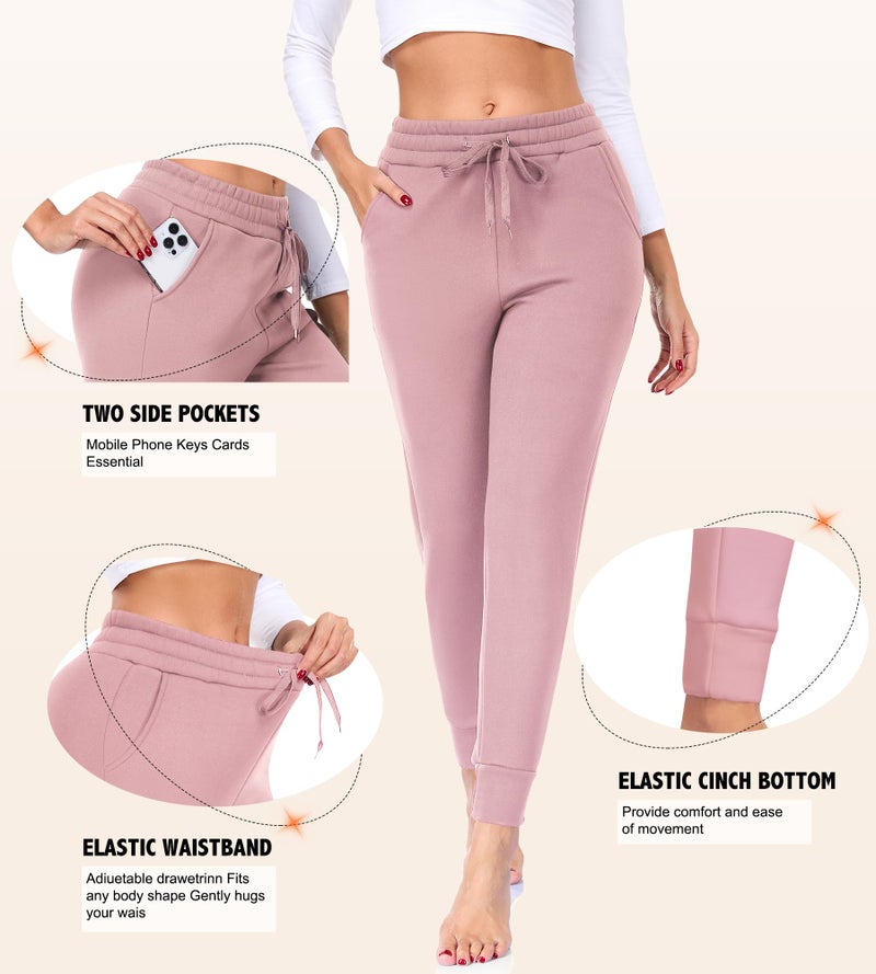 FULLSOFT Thick Fleece Lined Sweatpants for Women-Thermal Warm Athletic Joggers with Pockets Lounge Pants for Running Winter(Pink,Small) - Image 4