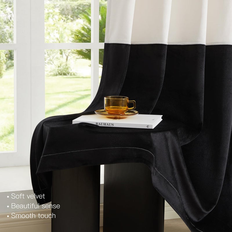 BULBUL Cream 100% Full Blackout Velvet Curtains,84 inches Long Ivory Black Modern Liner Curtains Thermal Drapes Panels for Living Room Bedroom Grommet Set of 2 - Image 5
