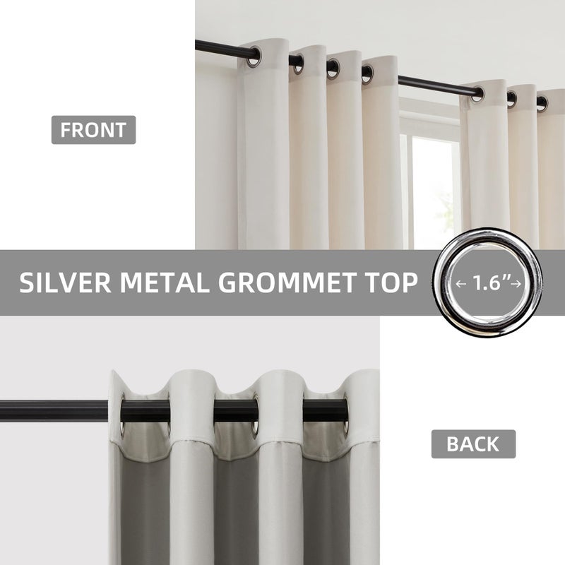 BULBUL Cream 100% Full Blackout Velvet Curtains,84 inches Long Ivory Black Modern Liner Curtains Thermal Drapes Panels for Living Room Bedroom Grommet Set of 2 - Image 2