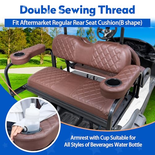 NOKINS Golf Cart Seat Covers for EZGO TXT 1994-2013/EZGO RXV, Vinyl Front&Rear Seat Cover with Flip-Up Armrests kit, with Cup Holder, for 1" Square Tube (Brown&Brown 8438) - Image 3