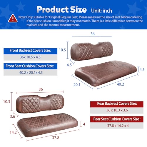 NOKINS Golf Cart Seat Covers for EZGO TXT 1994-2013/EZGO RXV, Vinyl Front&Rear Seat Cover with Flip-Up Armrests kit, with Cup Holder, for 1" Square Tube (Brown&Brown 8438) - Image 4