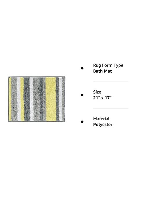 InterDesign iDesign Stripz Microfiber Polyester Bath Mat  Non-Slip Shower Accent Rug for Master  Guest  and Kids' Bathroom  Entryway  21"" x 17""  Gray and Yellow  - Image 5