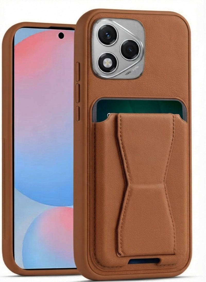 Leather back cover with card wallet Foldable Shockpoof Case compatible with Honor 400 Lite (Brown)