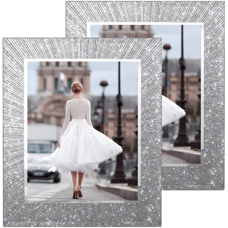 Flocey 8x10 Picture Frame Glass 2 Pack Sparkly Glitter Photo Frame 8 x 10 Mirror Crystal Wedding Gift Wall and Tabletop Display