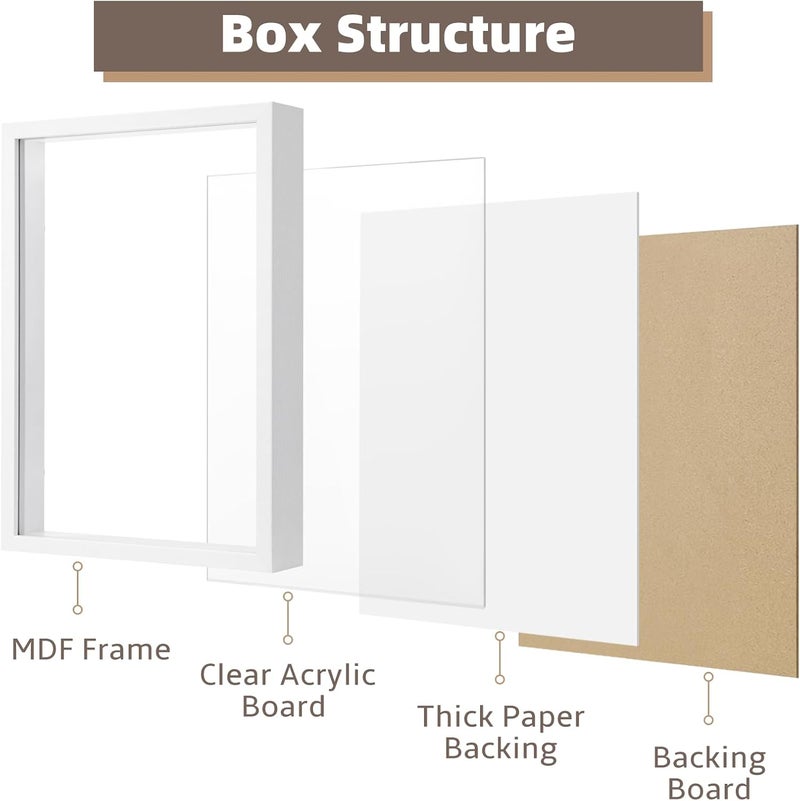 WISYOK A4 Box Frame, Shadow Box Frame, Box Frames for Crafts 3D Deep 3cm, Deep Pictures Frame White, Medal Display Frame for Photos, Artworks, Memory Tickets - Image 4