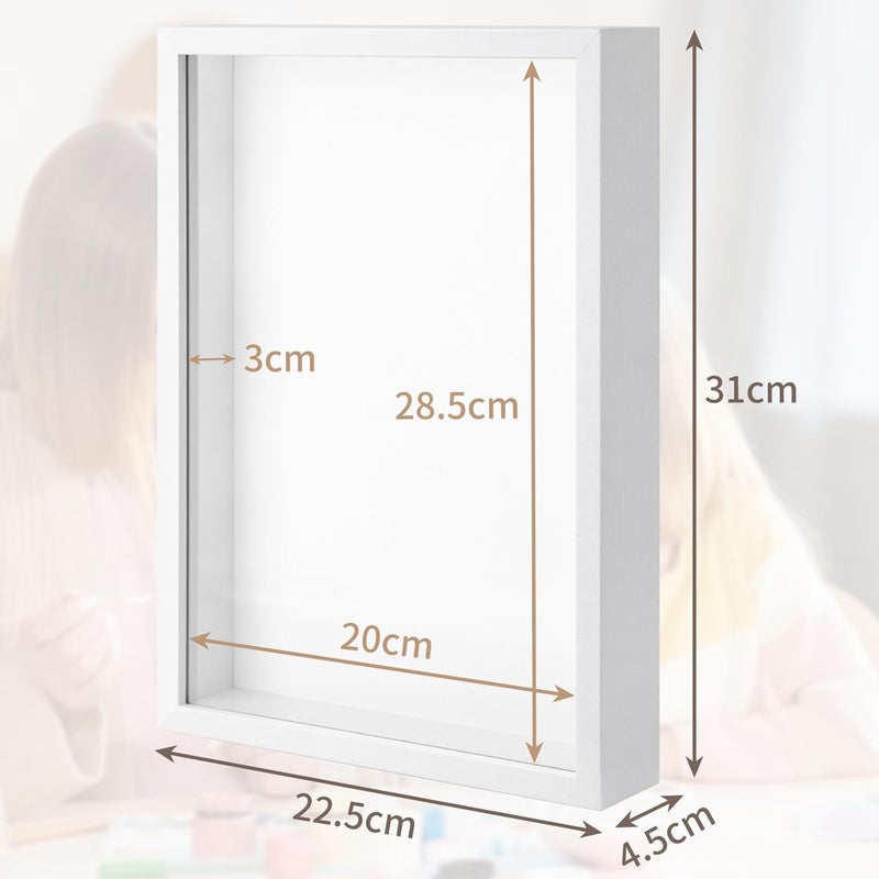 WISYOK A4 Box Frame, Shadow Box Frame, Box Frames for Crafts 3D Deep 3cm, Deep Pictures Frame White, Medal Display Frame for Photos, Artworks, Memory Tickets - Image 2