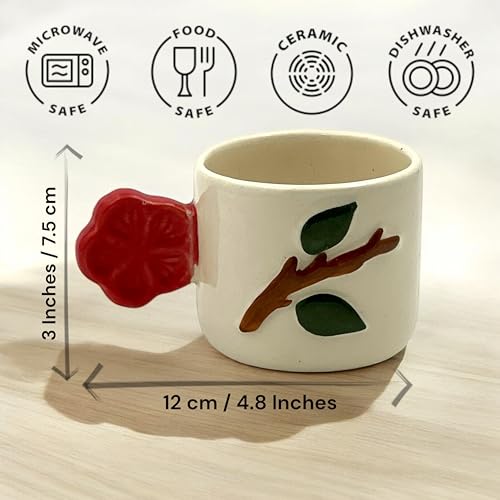 BACKKSPACE RETAIL Ceremic Coffee Tea Mugs-Set of 2 | Unique Handpainted Red Flower Handle -250ml Each - for Corporate Offices, Return Gifts, Deskware - Image 4