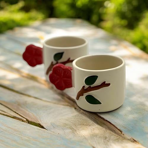 BACKKSPACE RETAIL Ceremic Coffee Tea Mugs-Set of 2 | Unique Handpainted Red Flower Handle -250ml Each - for Corporate Offices, Return Gifts, Deskware - Image 5