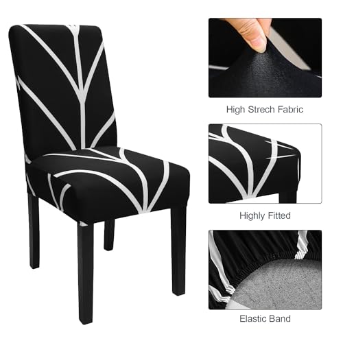 Keyroal Dining Room Chair Covers Set of 4, Stretch Printed Parsons Chair Slipcovers Spandex Removable Washable Kitchen Chair Protector Cover for Dining Room, Hotel, Ceremony(Black) - Image 4