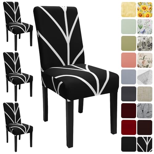 Keyroal Dining Room Chair Covers Set of 4, Stretch Printed Parsons Chair Slipcovers Spandex Removable Washable Kitchen Chair Protector Cover for Dining Room, Hotel, Ceremony(Black) - Image 1