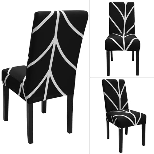 Keyroal Dining Room Chair Covers Set of 4, Stretch Printed Parsons Chair Slipcovers Spandex Removable Washable Kitchen Chair Protector Cover for Dining Room, Hotel, Ceremony(Black) - Image 3