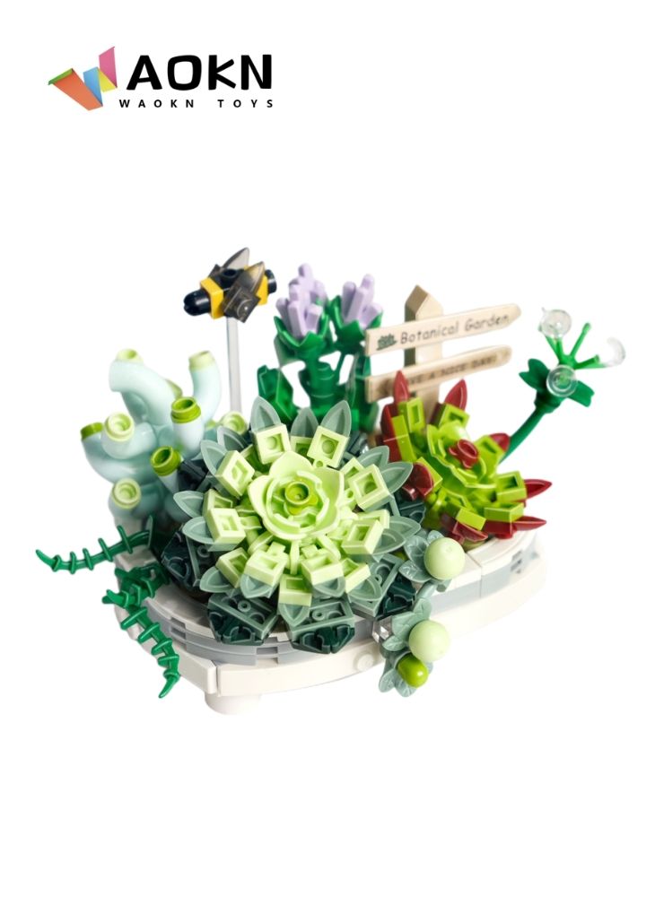 WAOKN New Creative Assembly Simulation Succulent Pot Small Particle Building Blocks Creative Art Decoration Gift