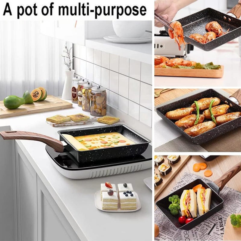 TENDULA Japanese Omelette Tamagoyaki Frying/Egg Pan - Square Omelette Non-Stick Rectangle Egg Roll Pan with Wood Handle,Cooktop Safe, Easy to Clean,Kitchen Accessories,6.3 x 7.8 inch Aluminium. - Image 2