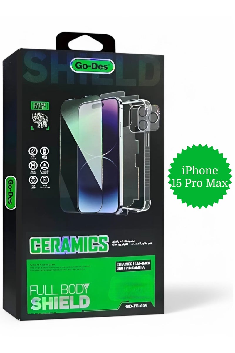 جو-ديز بكج الحماية الكاملة لـ آيفون 15 برو ماكس (iPhone 15 Pro Max) جراب حماية مصنوع من مواد عالية الجودة, حماية الشاشة بوضوح عالي, واقي عدسات الكاميرا, واقي لحماية خلفية الهاتف, حماية قصوى ضد الخدوش والكسر