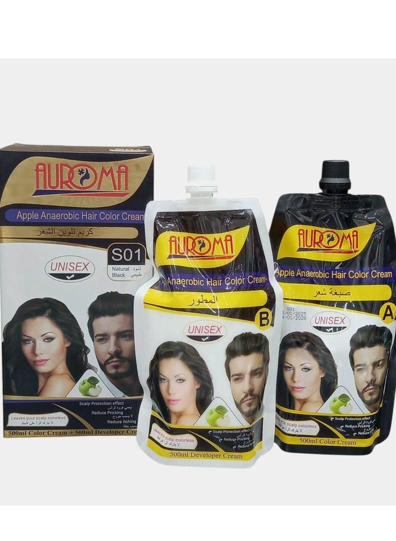 أوروما كريم تلوين الشعر اسود طبيعي 500+500 S01 - Image 2