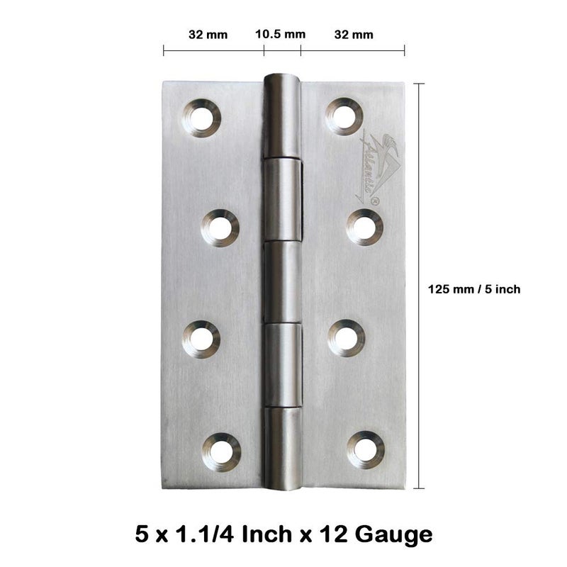 Atlantic Atlantic Door Butt Hinges 5 inch x 114 x 12 Gauge25 mm Thickness Stainless Steel Satin matt Finish Pack of 12 Piece  - Image 2