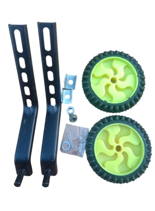 Neemo Training Wheels Set with Mounting Brackets, Green 15 cm Wheels, Black Support Arms for junior bicycle 12 to 20 inch bicycle - Image 1