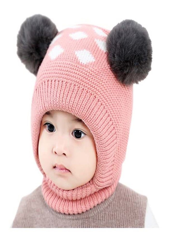 Malvina قبعة مالفينا الصوفية للأطفال حديثي الولادة من الجنسين، قبعة شتوية دافئة محبوكة بالكروشيه، وشاح وردي اللون، قبعة ذات غطاء للأذنين - Image 1