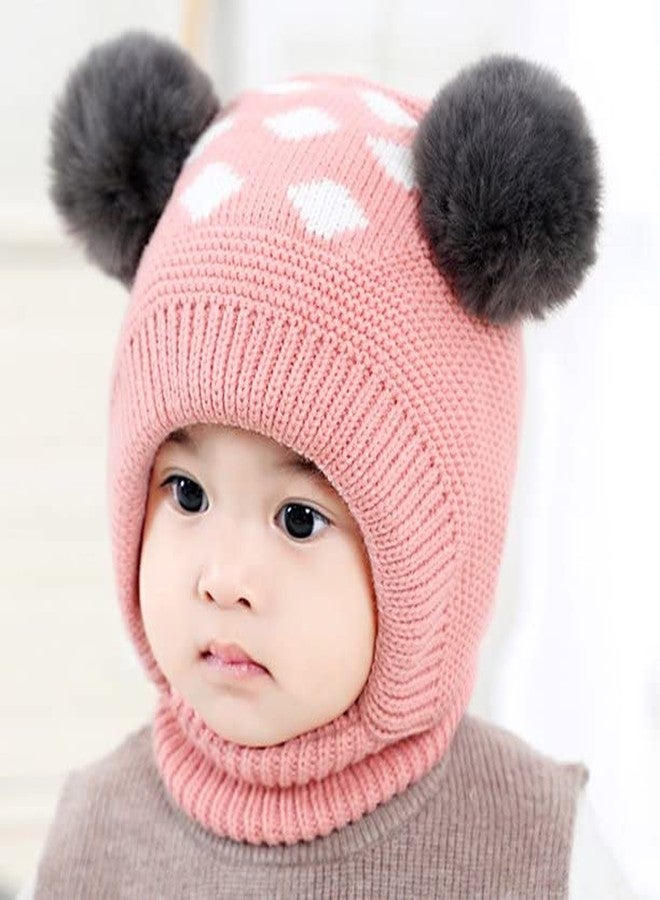 Malvina قبعة مالفينا الصوفية للأطفال حديثي الولادة من الجنسين، قبعة شتوية دافئة محبوكة بالكروشيه، وشاح وردي اللون، قبعة ذات غطاء للأذنين - Image 2